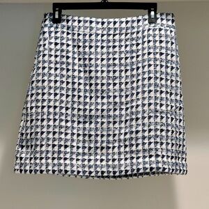 LOFT Navy & White Geometric Print Tweed Skirt Size 8